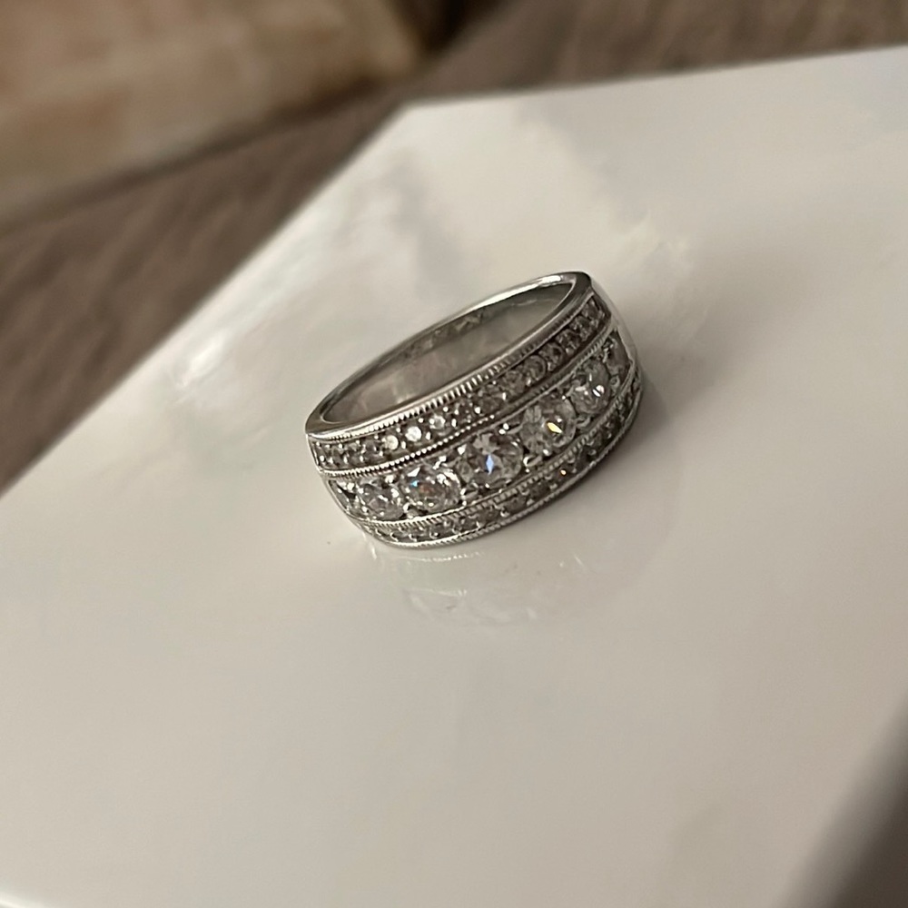 White Diamond Rhodium over Silver Cluster RING size 6